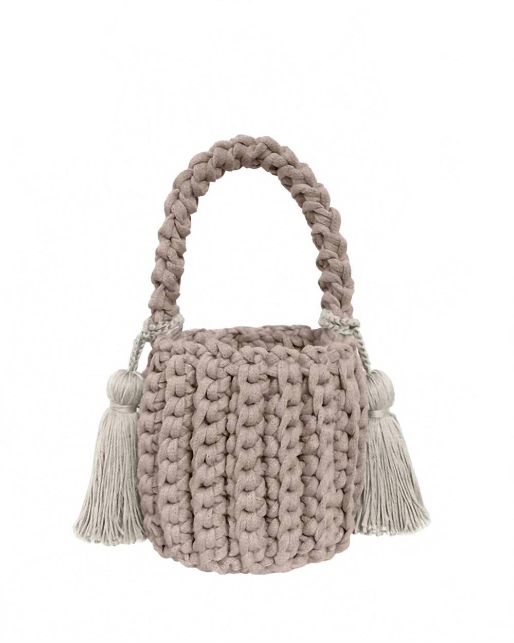 NEW BINGE KNITTING women's amalfi bucket mini bag in sand